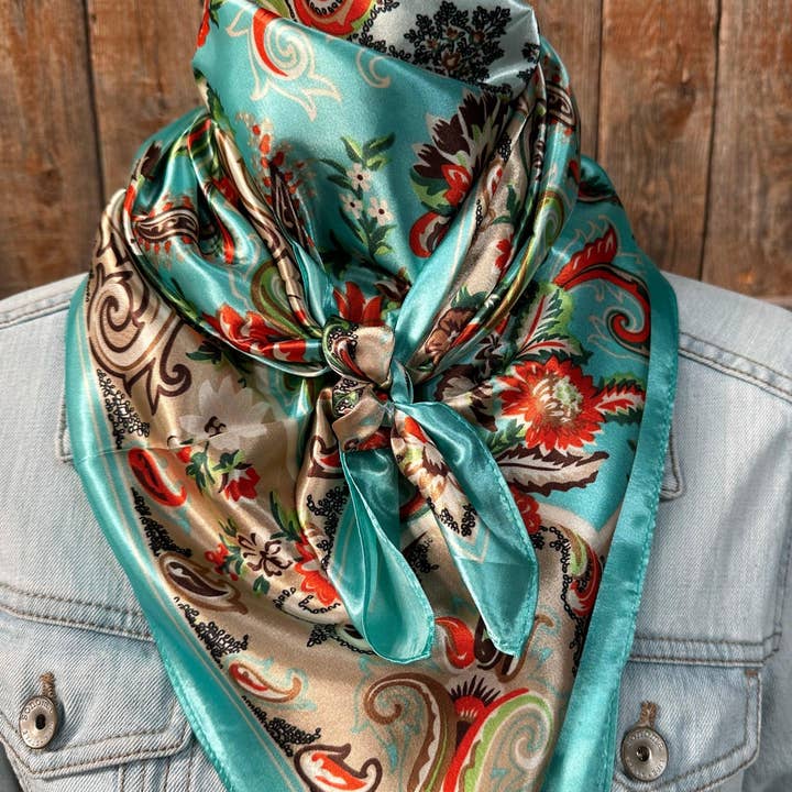 Rodeo Drive - Wholesale Scarf - Unisex - 35X35" Turquoise That So 70's Paisley Wild Rag / Scarf WR230