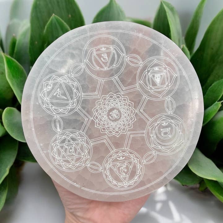 Selenite Charging Plate - Chakra 5.5" for wholesale by Funky Stuff