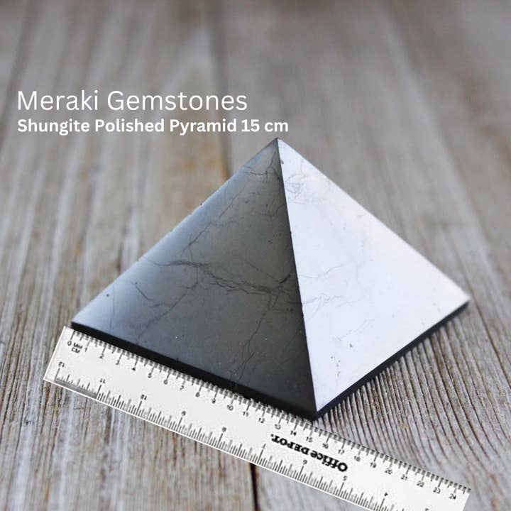 Meraki Gemstones – wholesale Spiritual stone/crystal – Shungite Pyramid Polished 15cm