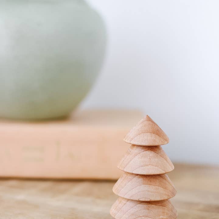 Make It Slow | Modern Woodworking the Old Fashioned Way - Wholesale Decorative Tabletop Object - Hand-turned Mini Woodland Forest Tree Set - Christmas Winter5