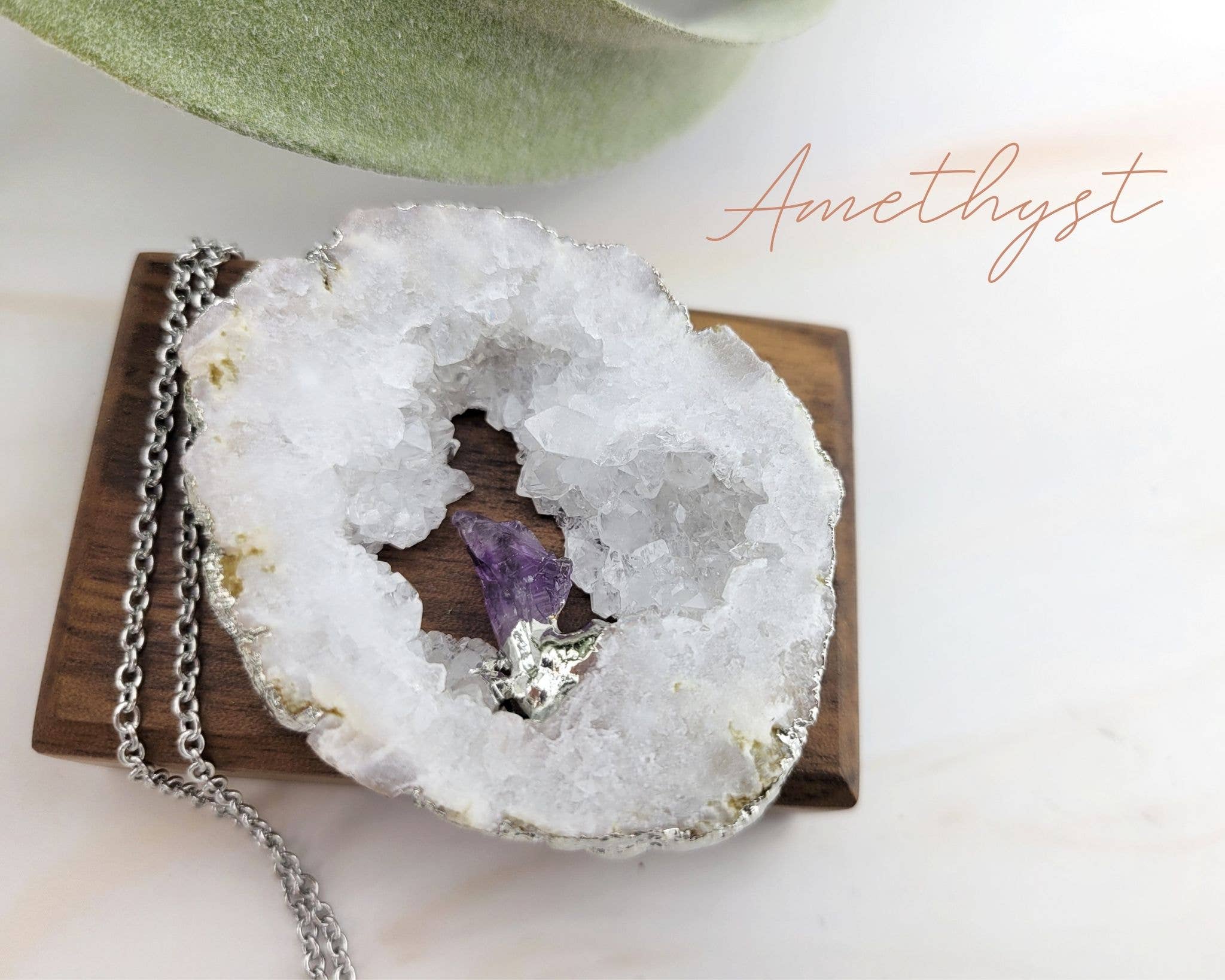WonderLight Jewelry – wholesale Pendant/charm necklace – Silver Druzy Geode Necklace - Affirmation Jewelry0