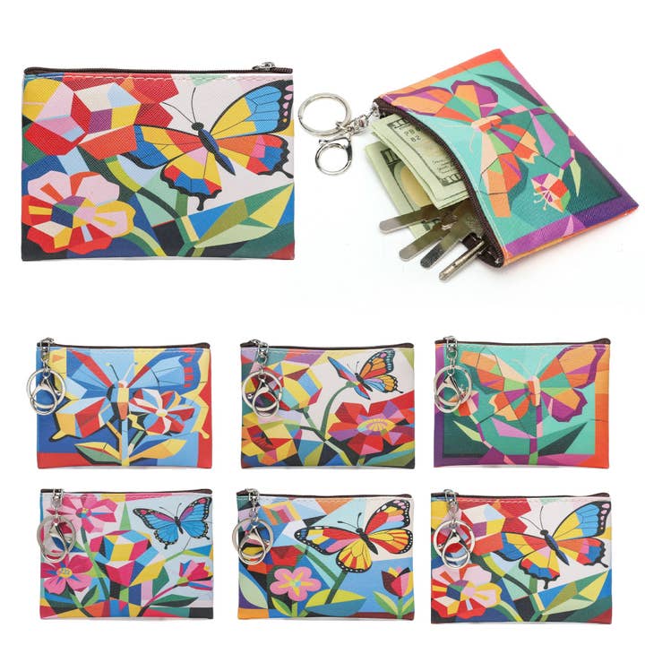 Conjunto de Porta-moedas Borboleta Geométrica 6 Peças com Argola de Chaveiro por atacado de 22 Tote