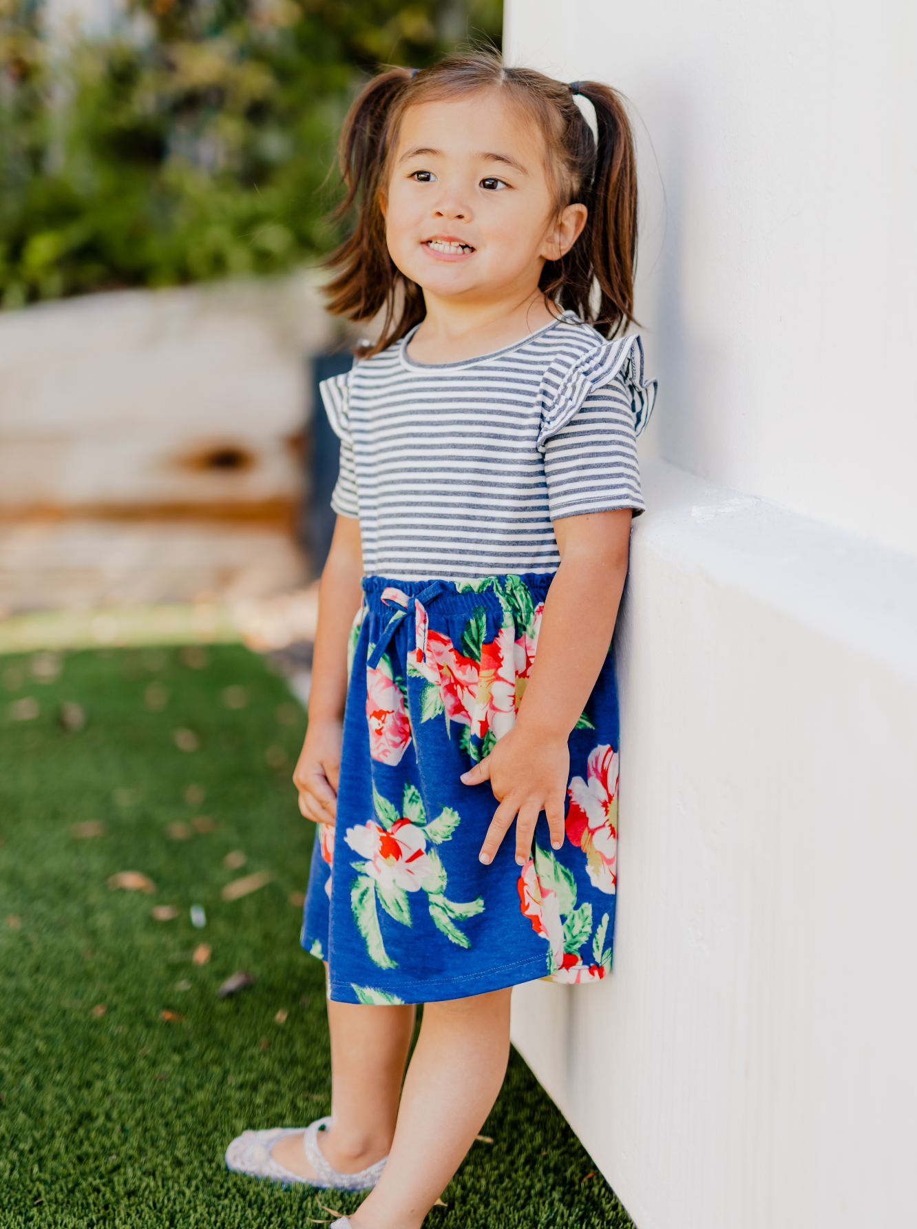 Tickled Teal - Vente Robe – enfant - Robe à rayures et fleurs pour petites filles3