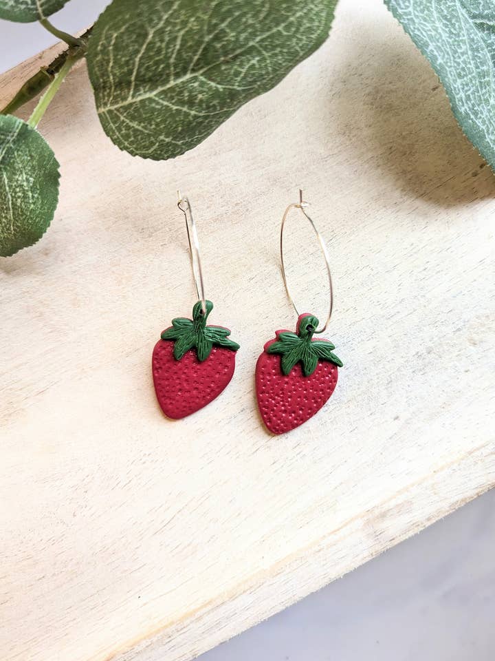 Strawberry Clay Earrings, Fruit Earrings, Handmade Clay Earr for wholesale by Nettie's Clayhouse