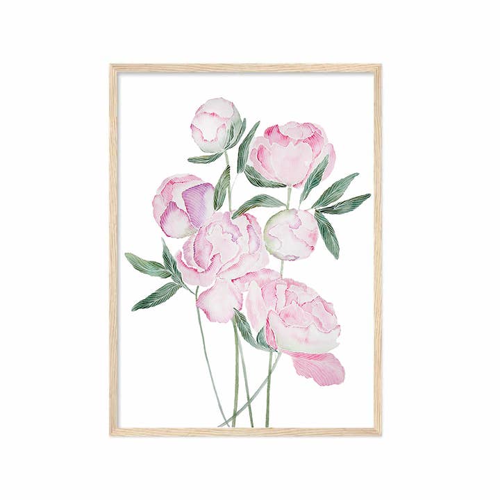 Pink Peony Print | Hvid Linje Serie for engroshandel hos Jane W. Choi Designs