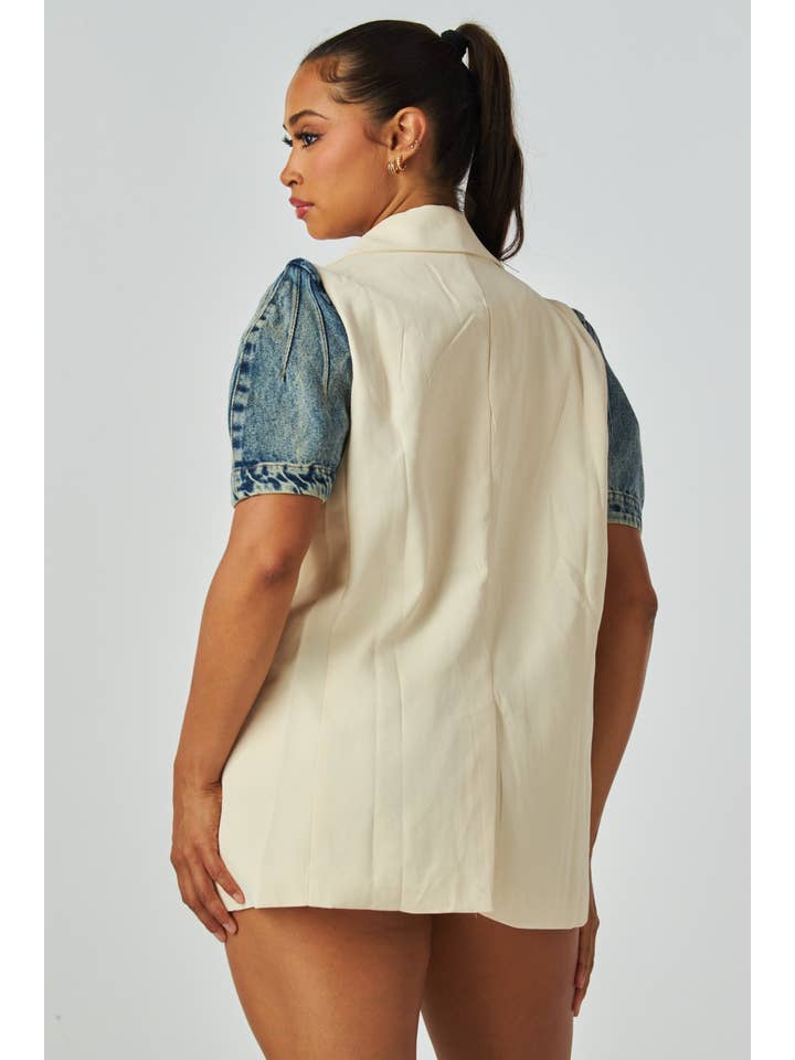 Denim Puff Sleeve Blazer Vest for wholesale on Faire1