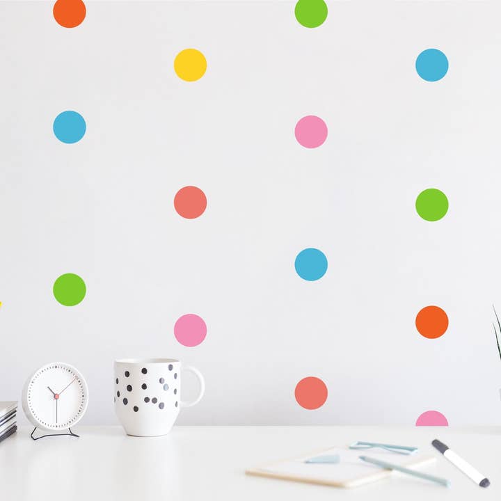 Stickers Muraux à Pois Colorés, Décalcomanies Murales Arc-en-Ciel pour Chambre d'Enfants, Décor de Mur de Crèche et Salle de Jeux en Confettis, Stickers Cercles Multicolores pour la vente par Decals Online