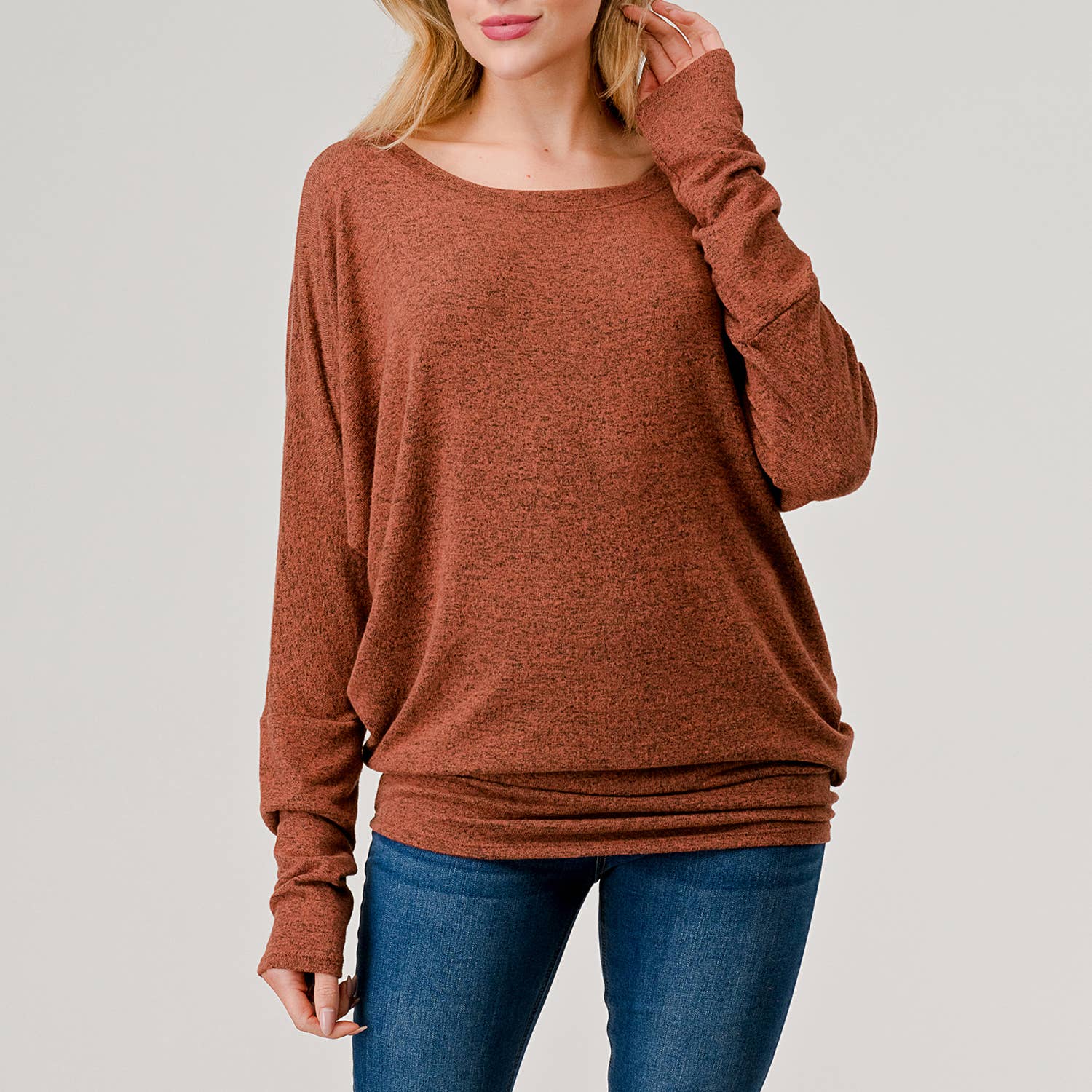 Heimious - Vente Haut en maille – femme - Haut en tricot Hacci à manches longues et col rond à manches Dolman, 270123