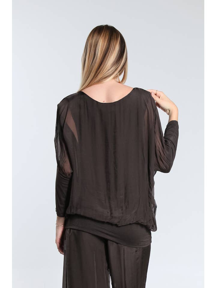 TINA Stephens Italy/Tees By Tina - Wholesale Blouse - Women's - Rosa Silk Banded Blouse (BQ206)