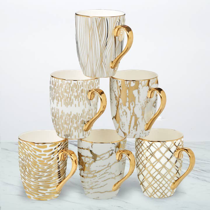 Certified International - Wholesale Coffee Mug - Gold Plated Mugs Matrix Gold Plated Tapered Mugs (6) asst