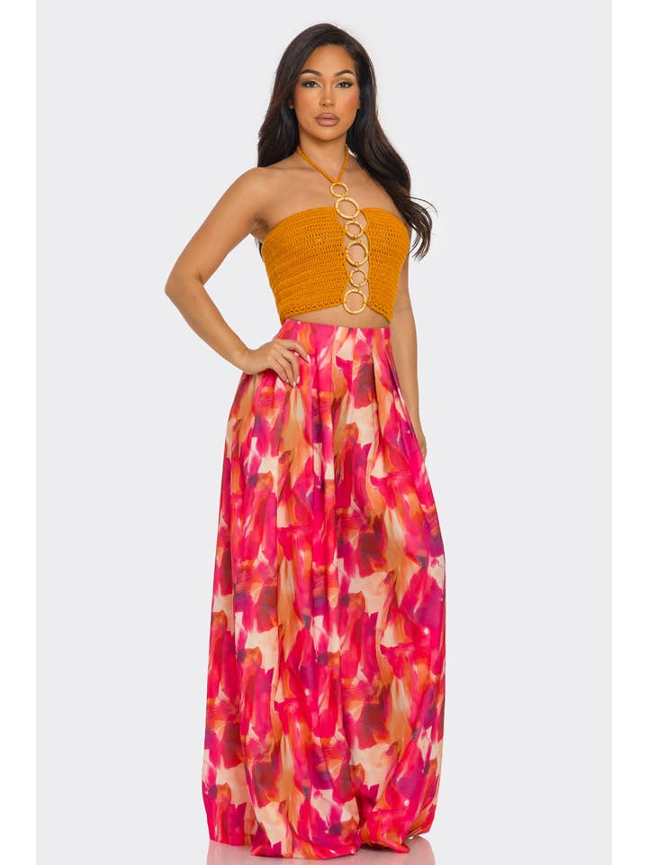 ARANCIONE MULTI HCCTPW633502Pc Top con Collo All'Americana Pantaloni a Gamba Larga Stampati in vendita all'ingrosso su Faire2