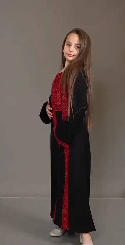 Black Red Elegant Kids Embroidered Abaya - Traditional Islamic Wear for Every Occasion for wholesale on Faire3