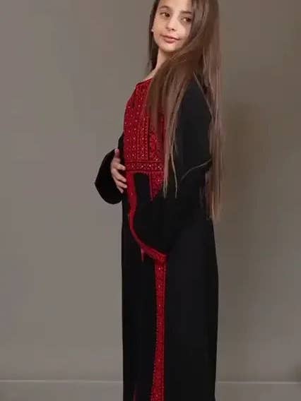 Black Red Elegant Kids Embroidered Abaya - Traditional Islamic Wear for Every Occasion for wholesale on Faire3