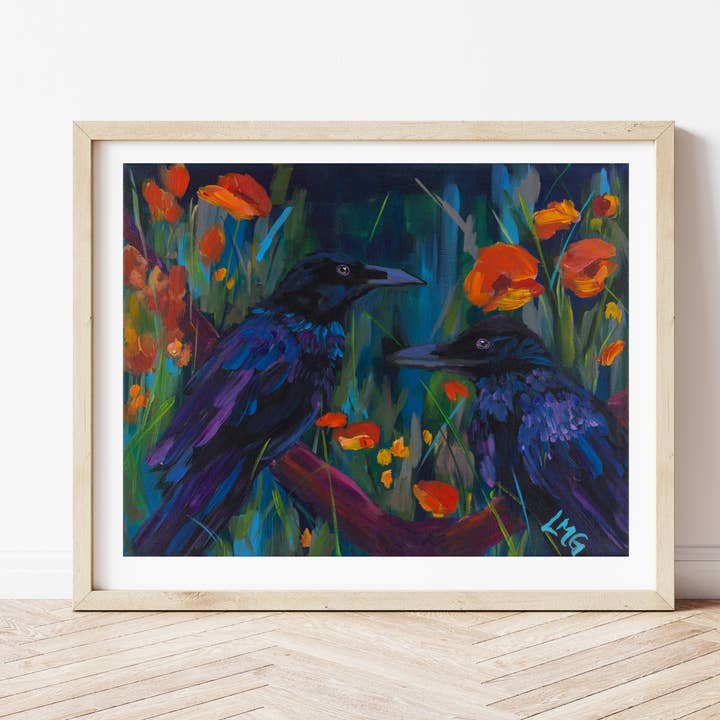 My Little Murder — Raven Art Print, Moody Floral for wholesale by L Marie Art