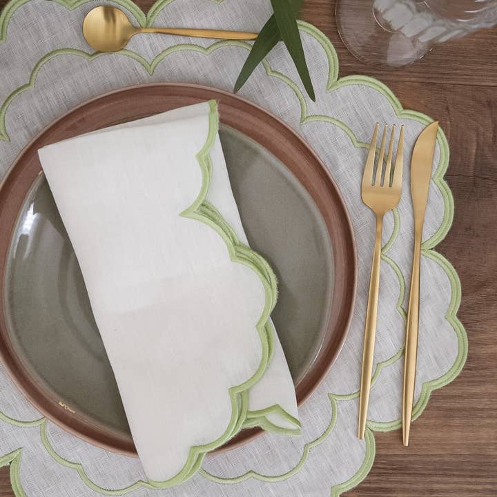 Mariaida Home - Wholesale Dinner & Cloth Napkin - Iris Guardanapo, Raw with Light Green