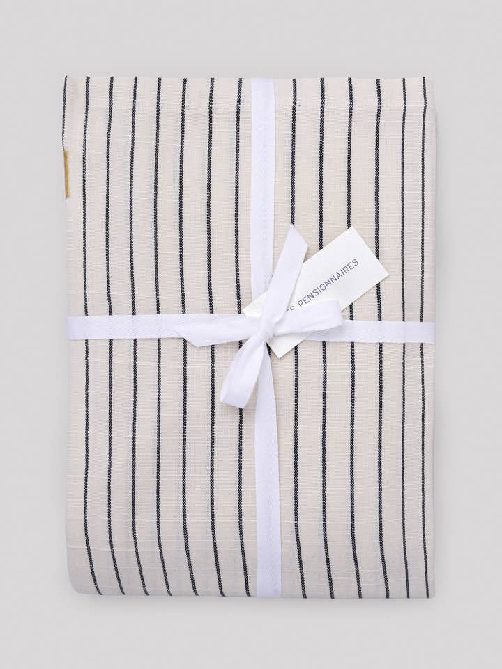 Ecru striped cotton tablecloth 170x300 for wholesale by Les Pensionnaires