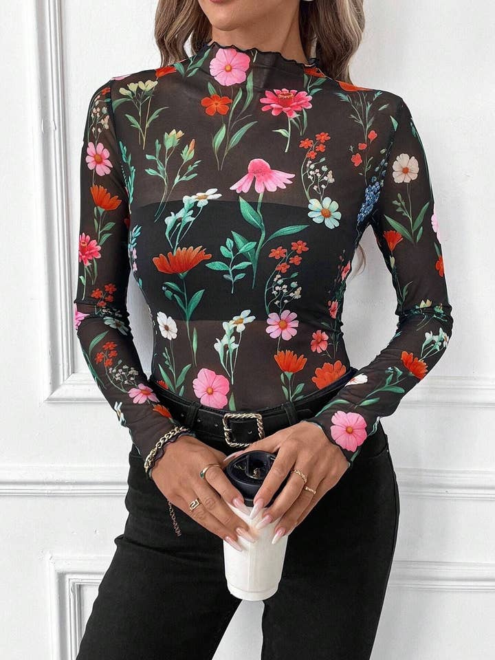 Dipped Shop - Wholesale Blouse - Women's - Sexy Leopard Print Mesh Slim Top DPT26254