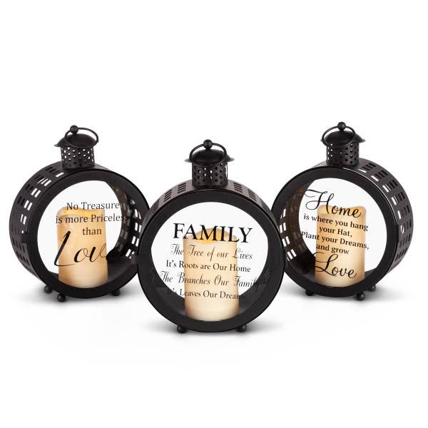 The Gerson Companies - Wholesale Lantern - Discount Black Round Metal Lantern with Printed Design on On