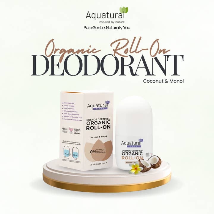 Organic Roll-On Deodorant Coconut & Monoi - Natural Ingredients - Cosmos Certified for wholesale by Turgiene