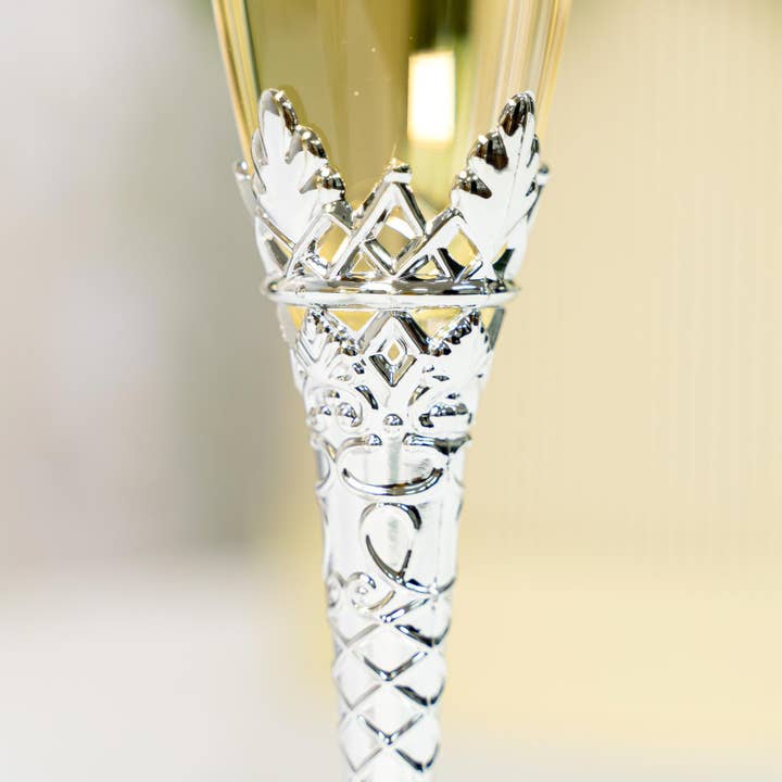 Plastic Filigree Champagne Flutes - Silver - Pack of 12 for wholesale on Faire