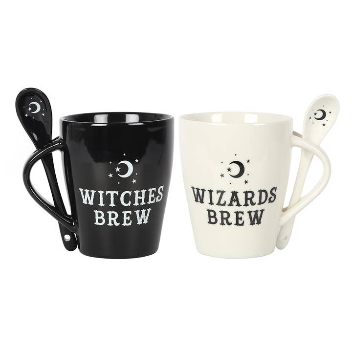Witch and Wizard Couples Mug and Spoon Set for wholesale by Something Different Wholesale