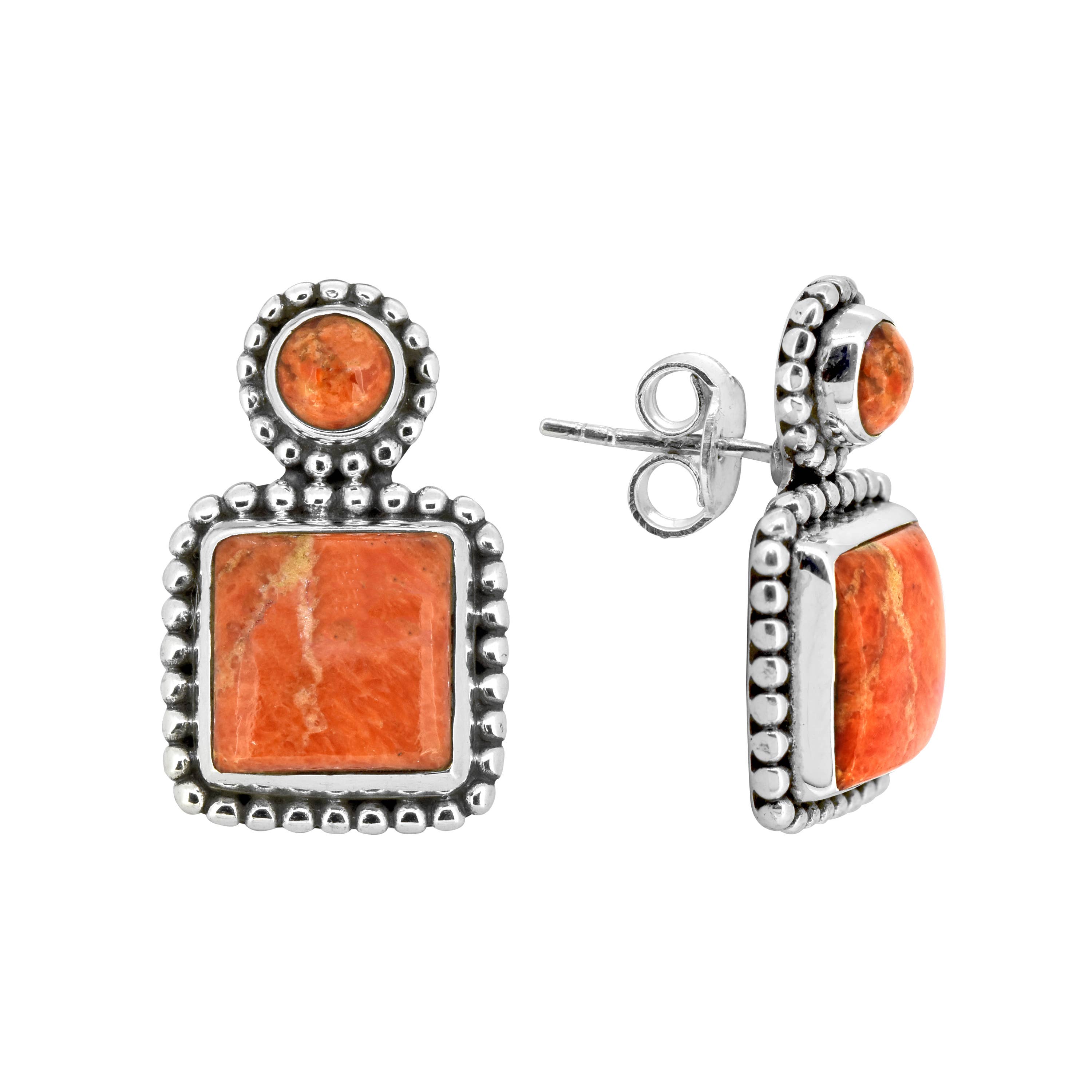 Tiramisu - Wholesale Stud/Post Earrings - 925 Sterling Silver Orange Mohave Turquoise Stud Earrings2