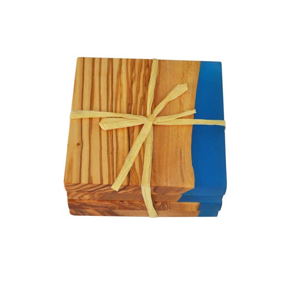 Naturally Med Inc. - Wholesale Coasters - Olive Wood Coasters with Blue Resin Edge - Set of 41
