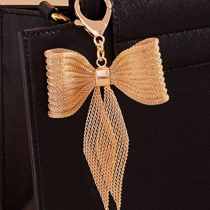 Mesh Chain Bow Shaped Bag Charm Keychain for wholesale by Verita Lane