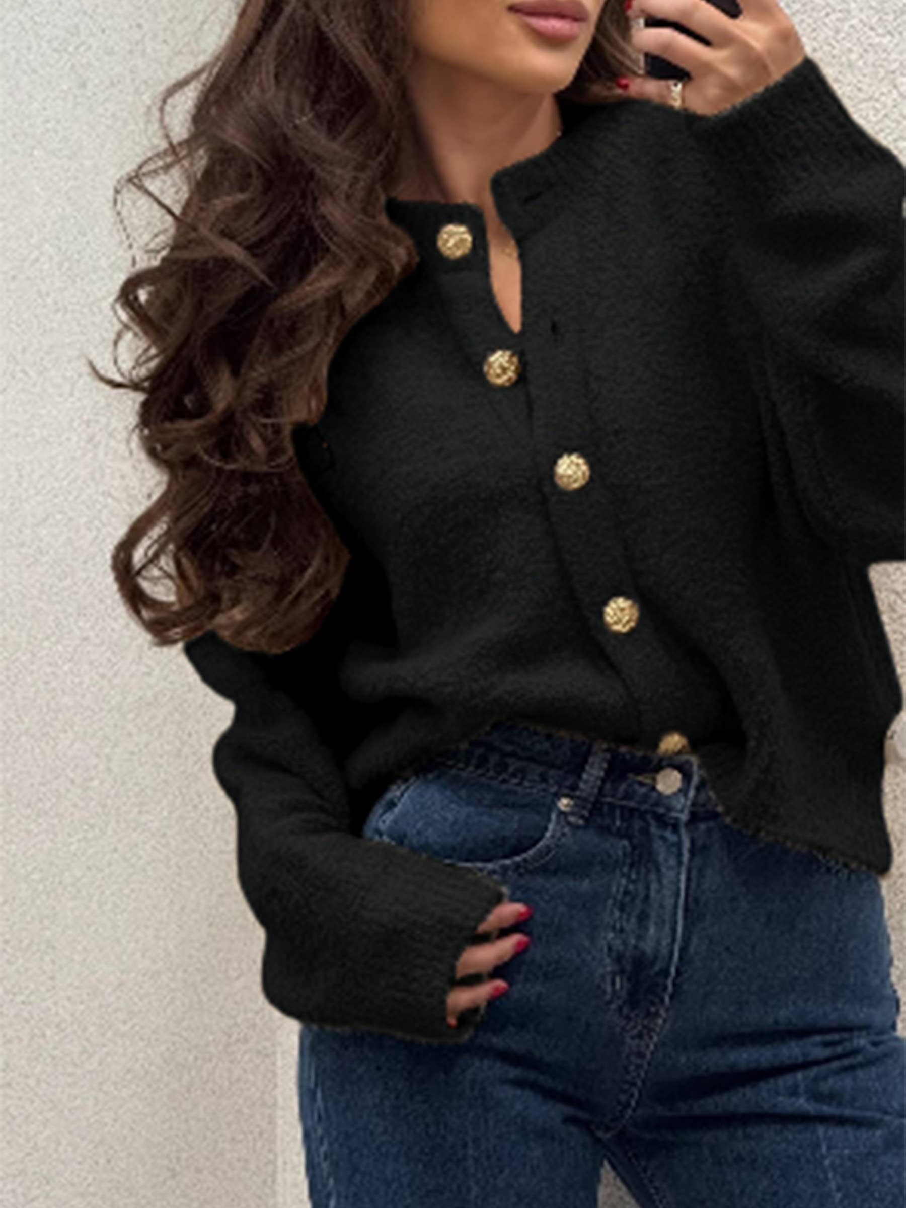 Wholesalesir - Wholesale Cardigan - Women's - Round Neck Button Up Cardigan Sweater Jacket1