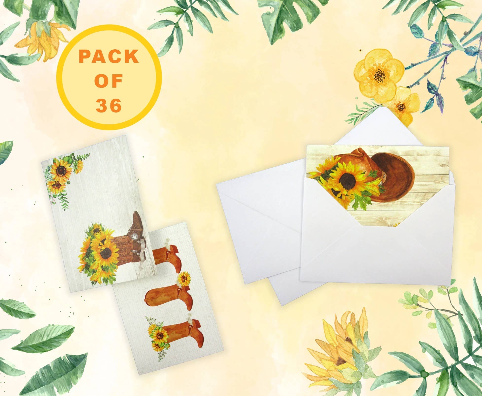 Tiny Mills - Wholesale Everyday Greeting Card - Sunflower Cowboy Western - 36 Pack Assorted Greeting Card3