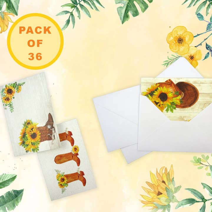 Tiny Mills - Wholesale Everyday Greeting Card - Sunflower Cowboy Western - 36 Pack Assorted Greeting Card3