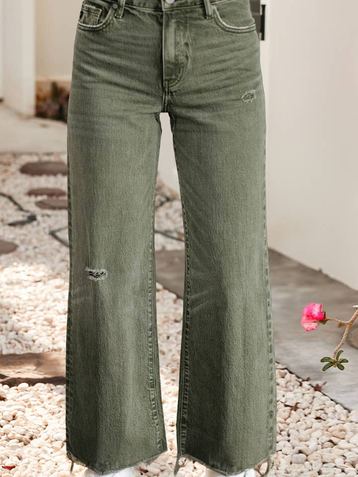 LDC Solid Slight Distressed Raw Edge Wide Leg Jeans for wholesale by Little Daisy Closet