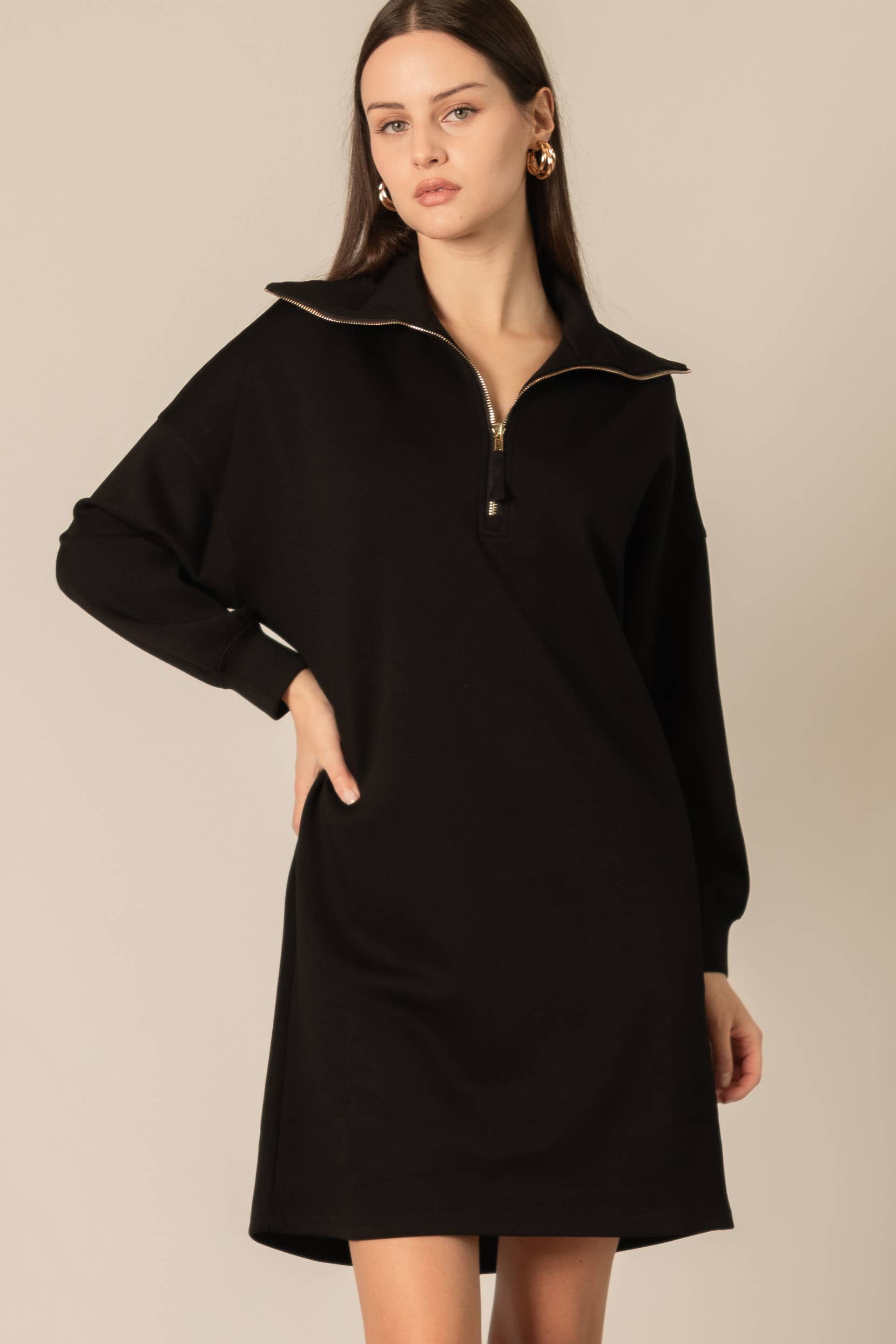 P. CILL - Wholesale Dress - Women's - P. CILL Butter Modal Quarter Zip Up Long Sleeve Dress6