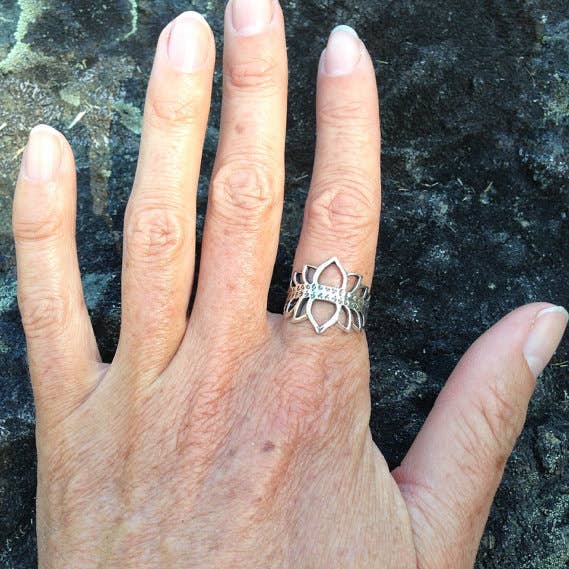 JAYA MOKSHA - Wholesale Cocktail/Statement Ring - Sterling Silver Lotus Crown Ring Lotus Flower Ring