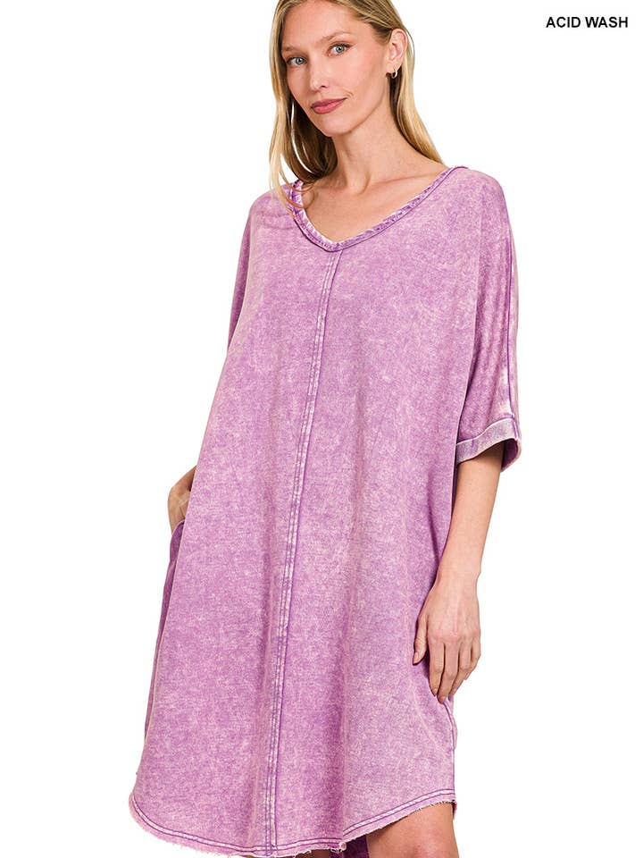 ...Vestido de camisetas de felpa francesa lavada con ácido SI-27689 con bolsillo para venta al por mayor de 42POPS