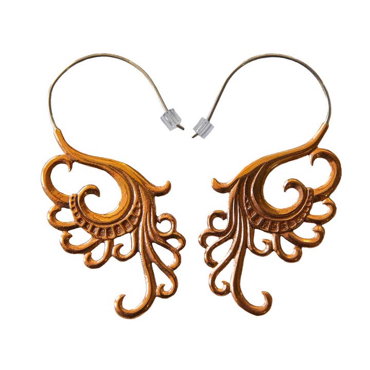Peacock Plumage Copper Earrings ~ Sterling silver wires for wholesale by Ajmer by Jodi