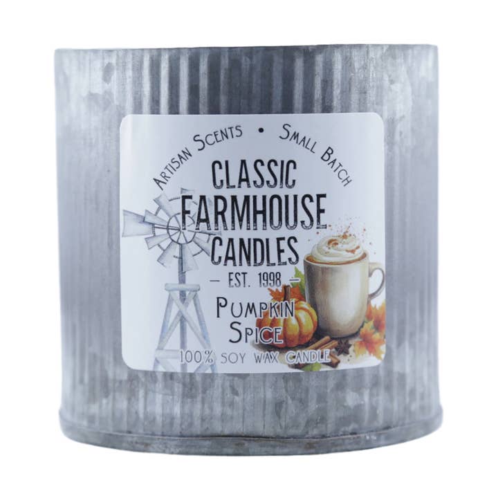 NIEUW! Grote sojakaars van blik - Pumpkin Spice voor wholesale door Classic Farmhouse Candles