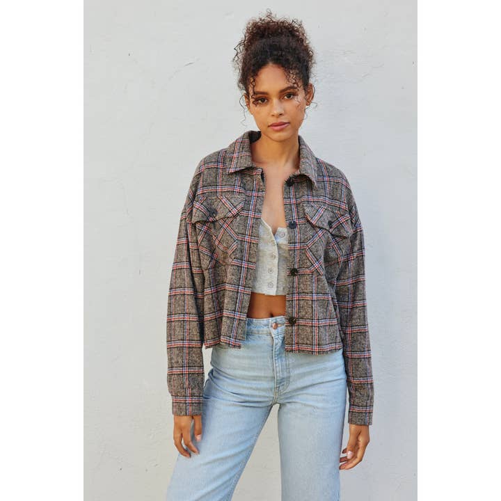Cropped Plaid Shirt Jacket for wholesale by Dress Forum
