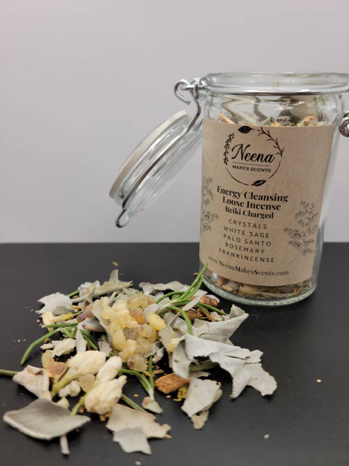 Energy Loose Incense Sage, Palo Santo, Reiki Charged Crystal for wholesale by Neena Makes Scents