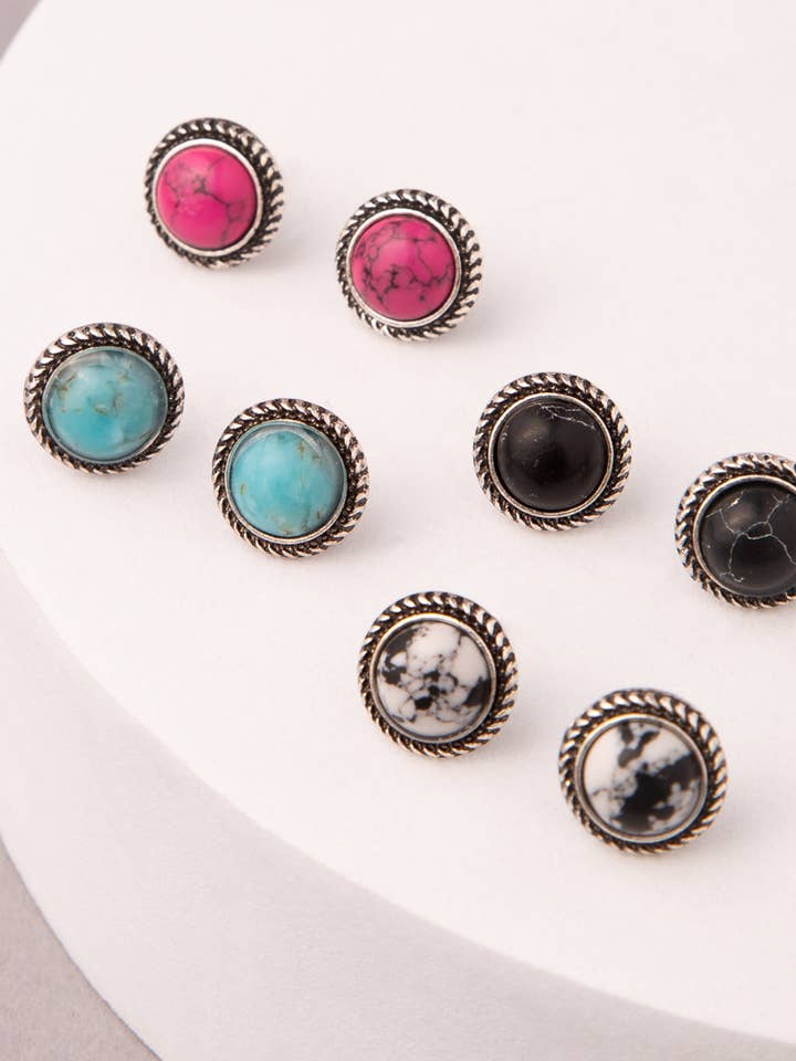 Western Turquoise Button Post Earrings for wholesale by SP Sophia Collection