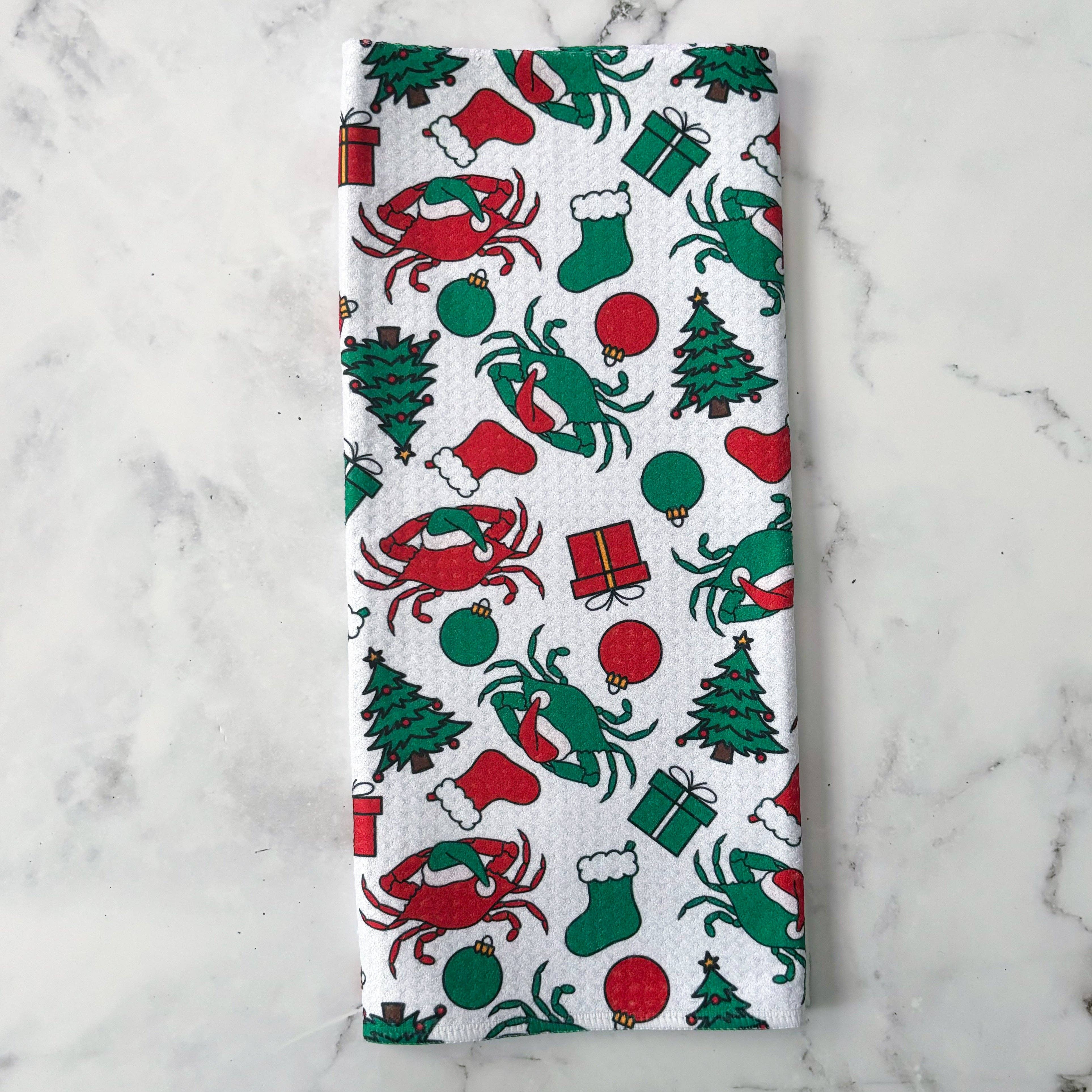 Jami Creates – Großhandel Geschirrtücher – Waffel-Küchenhandtuch mit Weihnachtskrabbenmuster in Maryland0