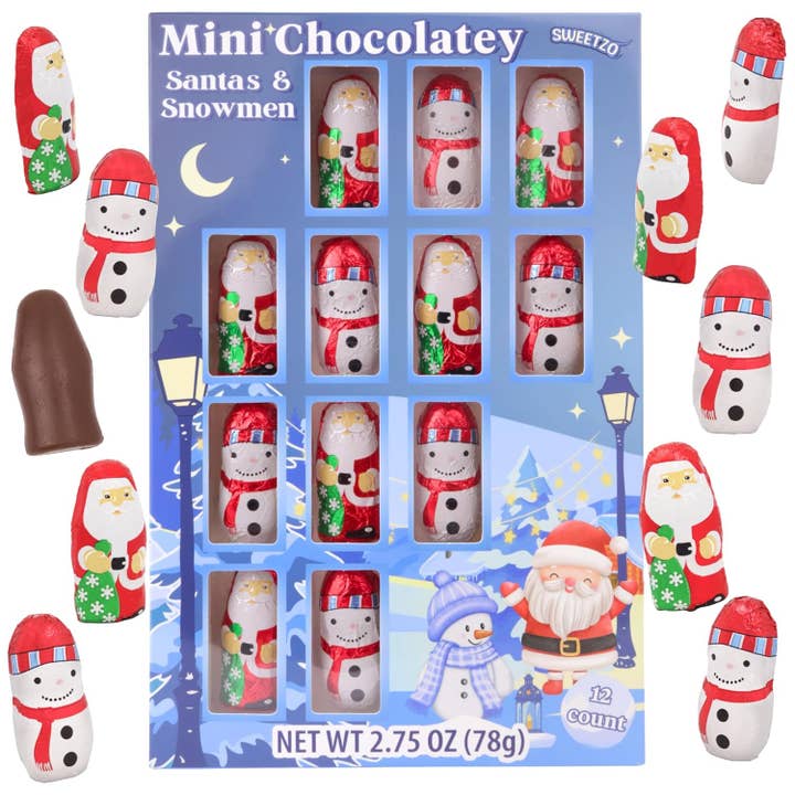 Mini Chocolatey Santas and Snowmen, Individually Wrapped for wholesale by Needzo Inc