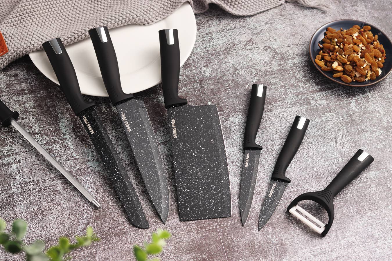 Swiss Pro+ – Conjunto de facas por atacado – Conjunto de facas de cozinha 8 PCS com suporte preto15