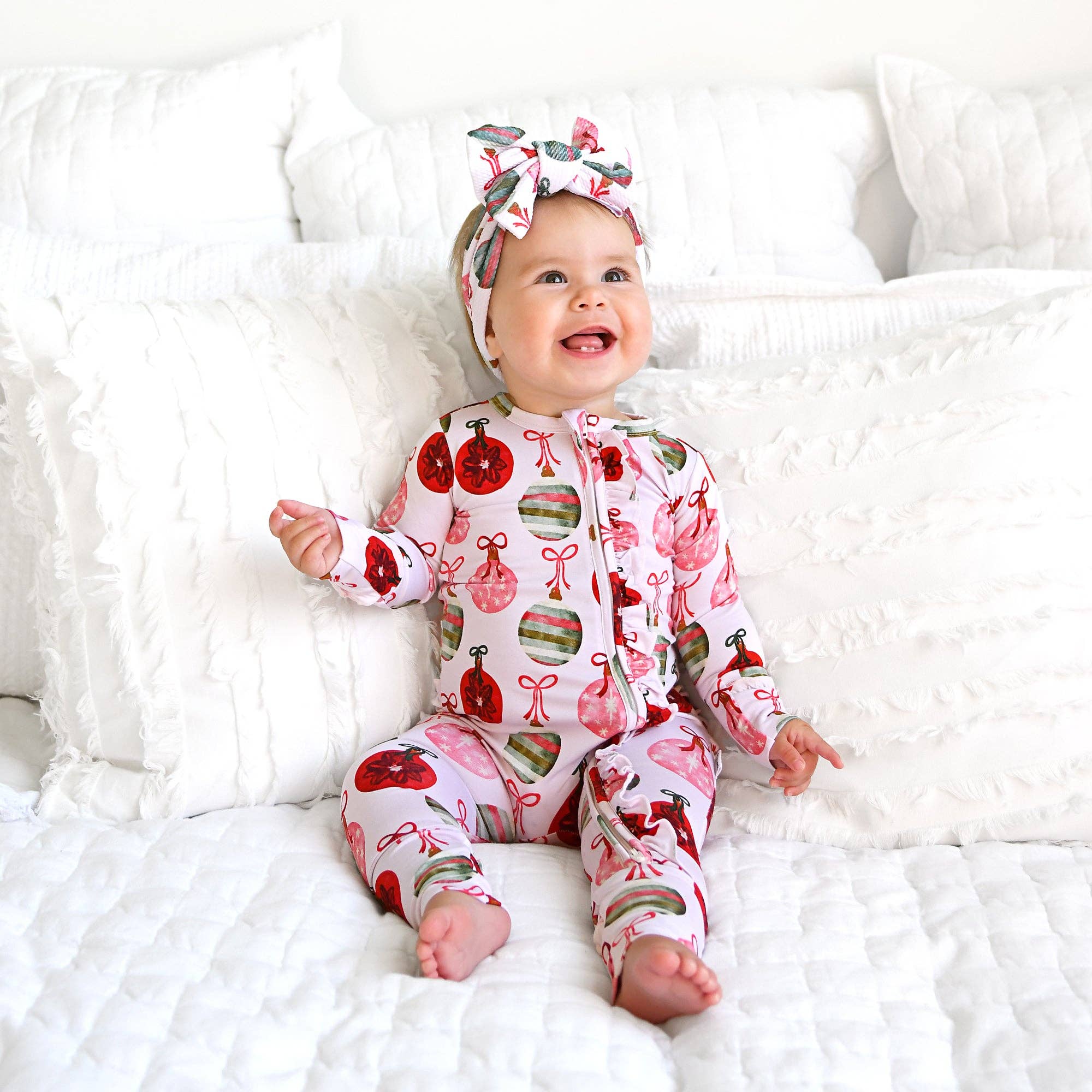 Gigi and Max - Wholesale Jumpsuit - Baby - Kit Ornaments RUFFLE ZIP xmas bamboo baby one piece outfit1