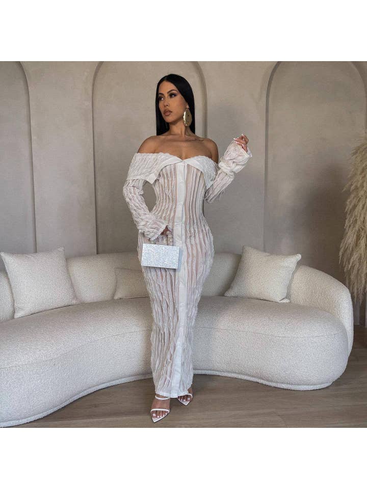 MB Fashion Wholesale - Wholesale Dress - Women's - MB FASHION SEXY OFF SHOULDER PLEATED MAXI DRESS 0654LY5