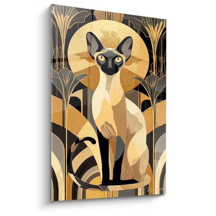Siamese Chat Art Deco Tavel - Gyllene Elegans - Cornish Rex Katt Edition för wholesale av Walensky