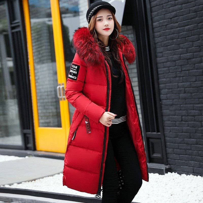 UZ Wholesale Store - Wholesale Puffer Jacket - Women's - Hooded Mid-Length Down Coat With Big Faux Fur Collar5