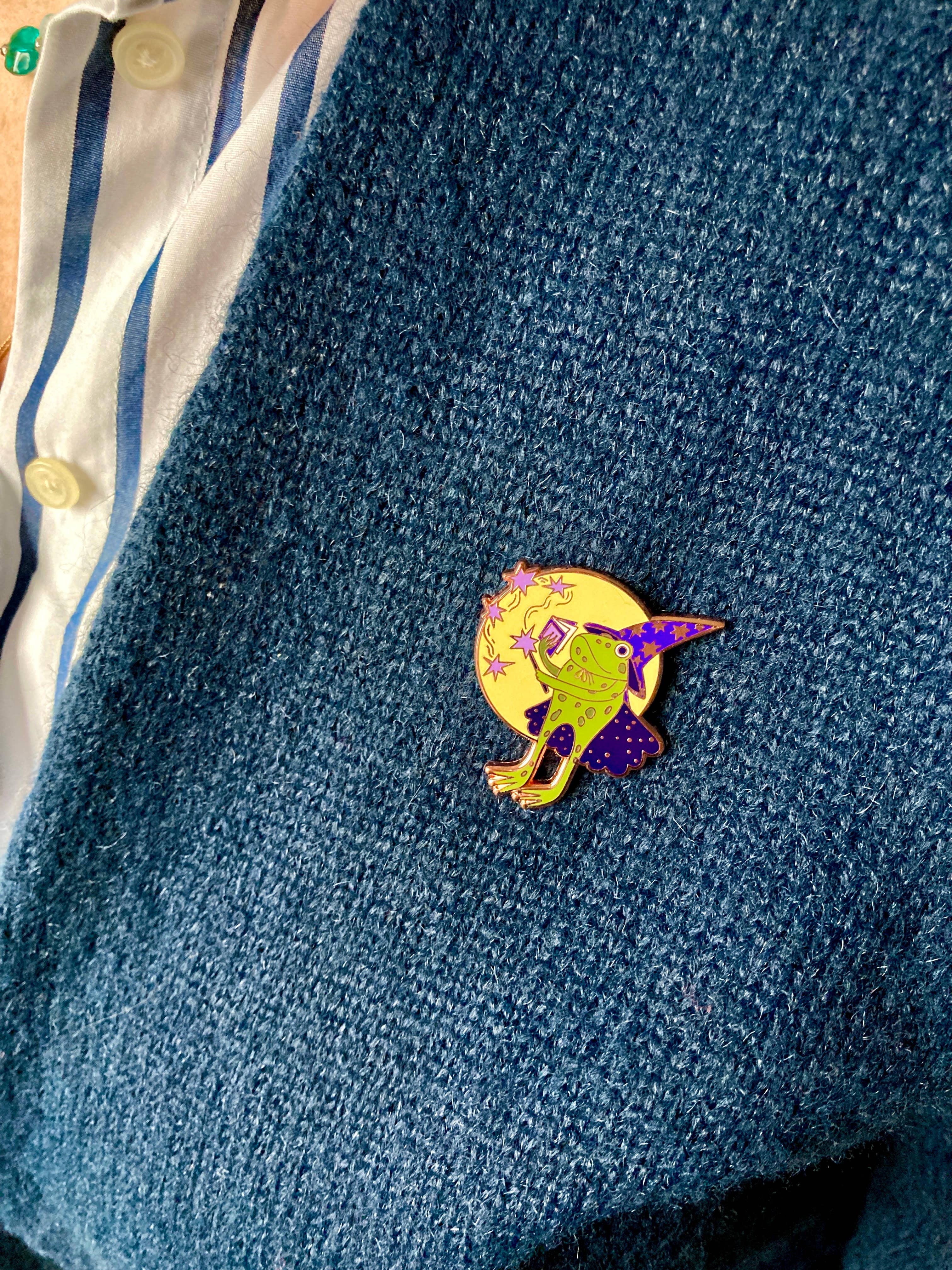 Camilla Watson Art - Wholesale Lapel Pin/Button - Frog Wizard Enamel Pin2
