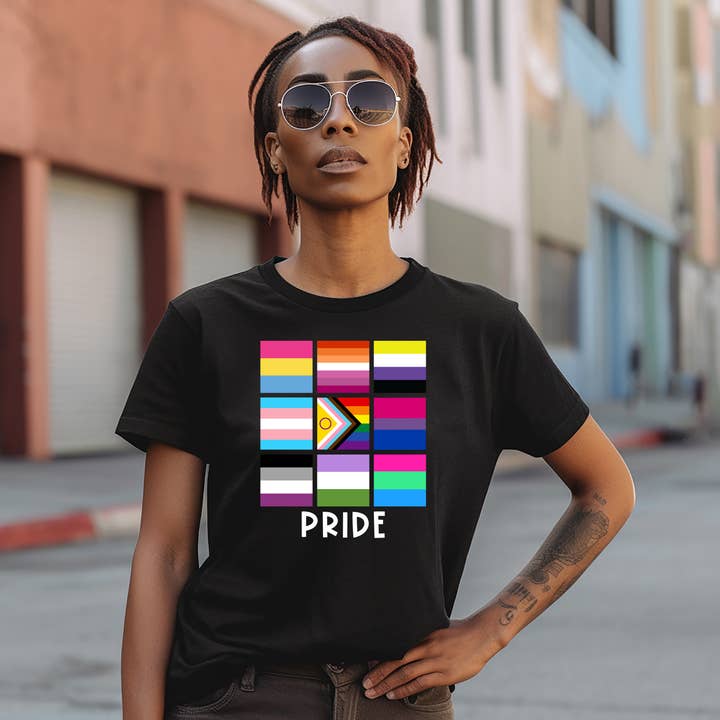 Flags of Pride T-Shirt for wholesale by RainBee Designs, LLC