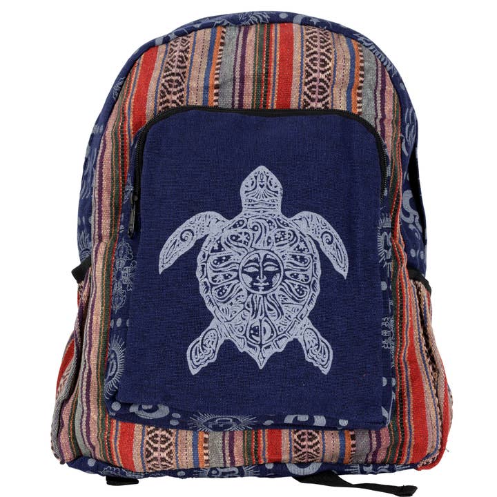 Blue Stripe Turtle Canvas Backpack for wholesale by Benjamin International